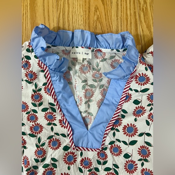 Entro Floral Blouse with Blue and Red Accents - Picture 9 of 11